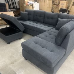 🛋️ NEW  Black Or Grey Bargain Comfy Sectional  w/Pillows 🚛  Avail 🛋️