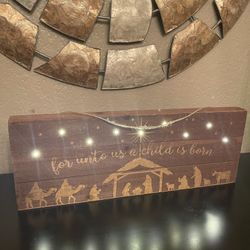 CHRISTMAS Wood Nativity Scene With Battery Operated LIGHTS