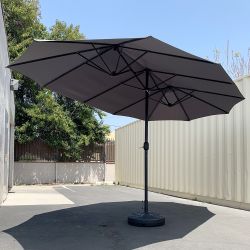 Brand New $130 Large 15x9 FT Double Sided Umbrella with Weight Base set (Red/Gray color) 