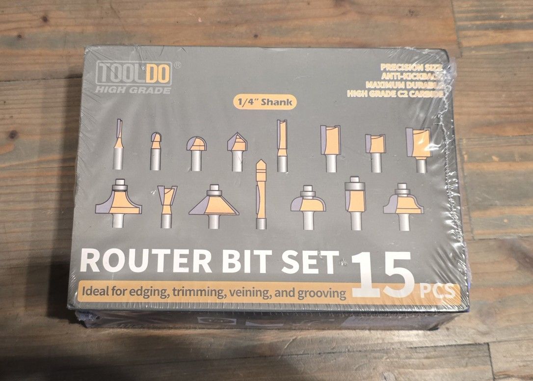 Router Bits 15 Pcs Set with Wooden Box, 1/4 Inch Shank with High-End Carbide Router Bits Kit, for Woodwork Project