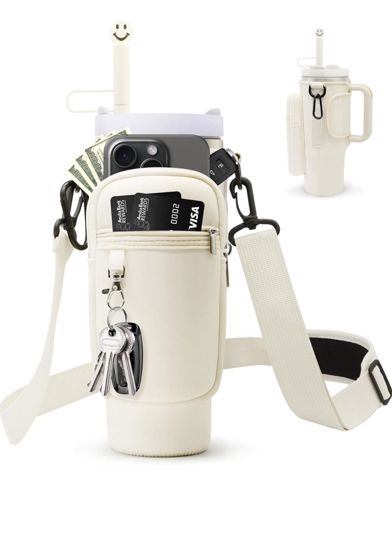 2x10 Bolsa para botella de agua para vaso Stanley de 40 onzas con bolsillo para teléfono,