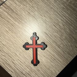 Red On Black Cross Keychain 