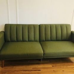 🔥 Must Go Today! Mid-Century Modern Olive Green Futon Couch – North Richland Hills 🔥