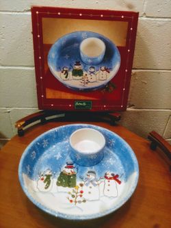 Vintage Hand Painted Ceramic Chip And Dip 13"