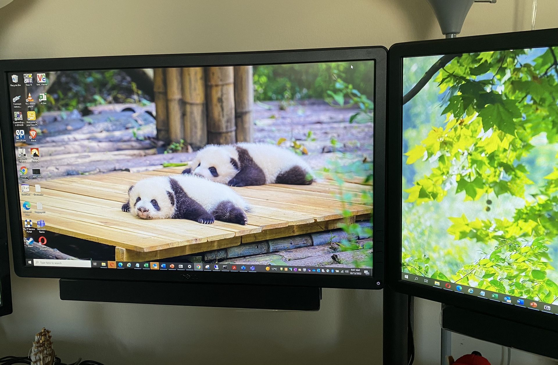 Home Office Setup Dual-Monitor Docking Station Dual Monitor Mount Speaker Free Keyboard
