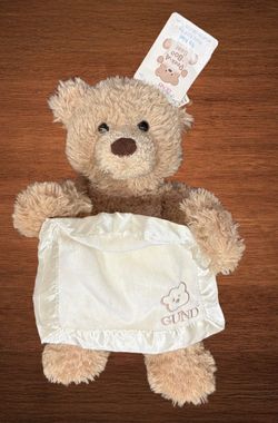 Baby Gund Peek A Boo Bear Electronic Talking Playing Lovey Blanky Satin Trim 12"