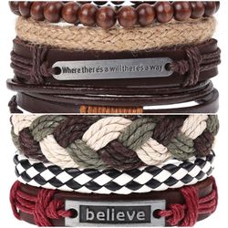 2 x Set Adjust. Size up to 9.5inc Leather Bracelet, (Will/Way-Believe_1)