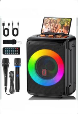 HWWR Karaoke Machine with 2 Microphones, Portable Bluetooth Karaoke Speaker for Adults, Home Party Speaker with DJ Light for Outdoor, Events, Gatherin