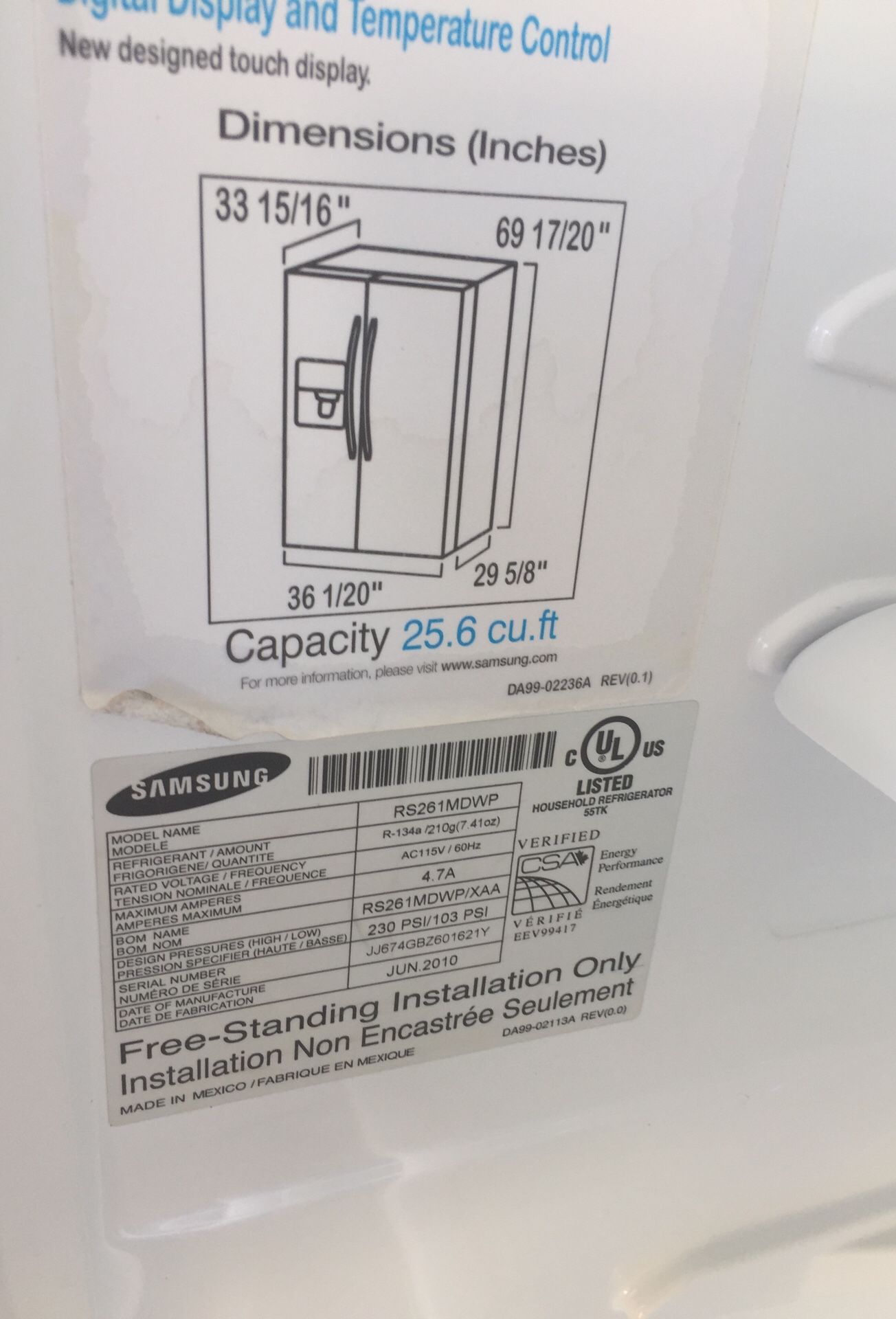 SAMSUNG REFRIGERATOR MODEL NUMBER RS261 for Sale in Galt, CA OfferUp
