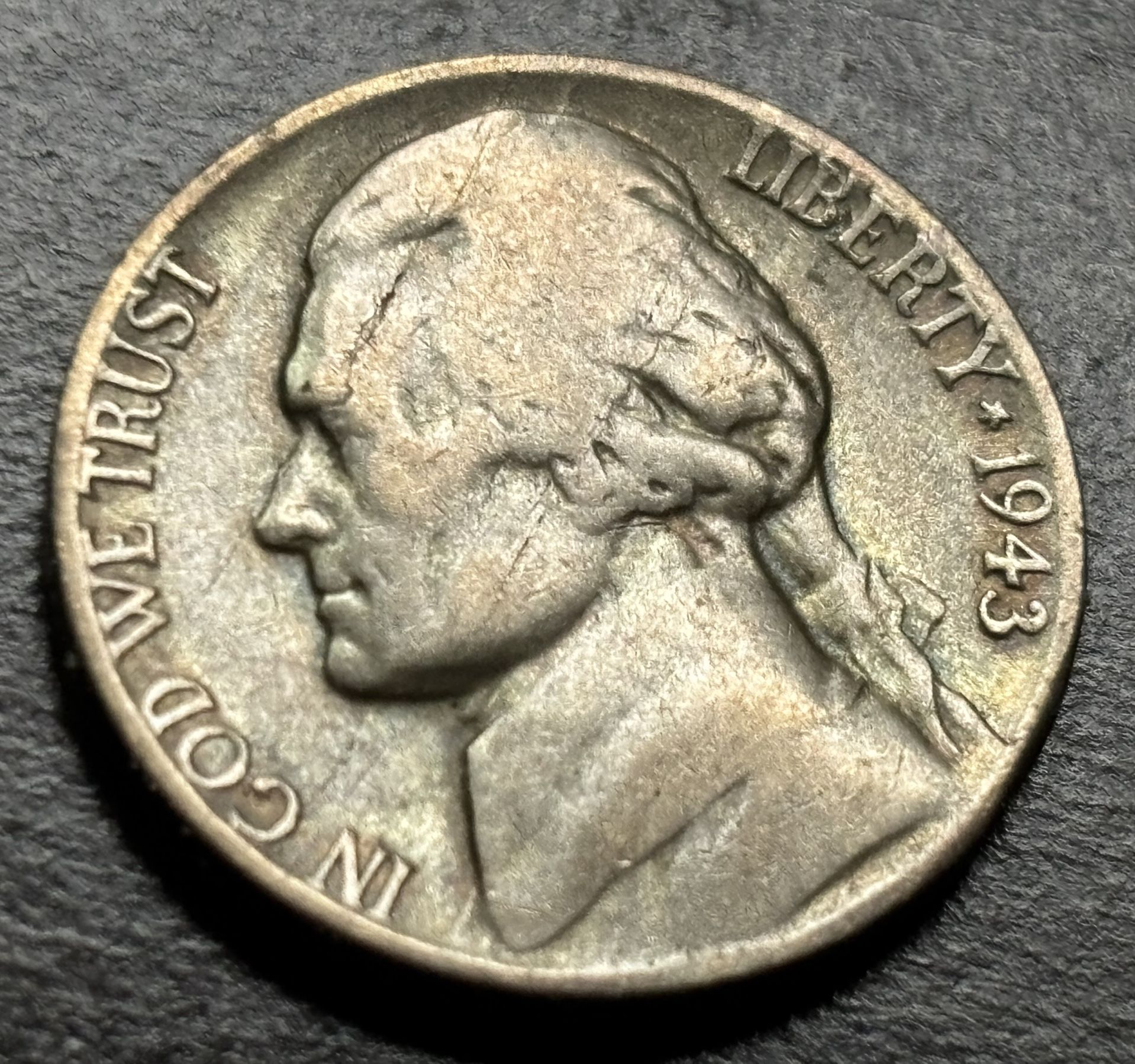 5 cents 1943 P. Coin USA. 35% silver. Collectible