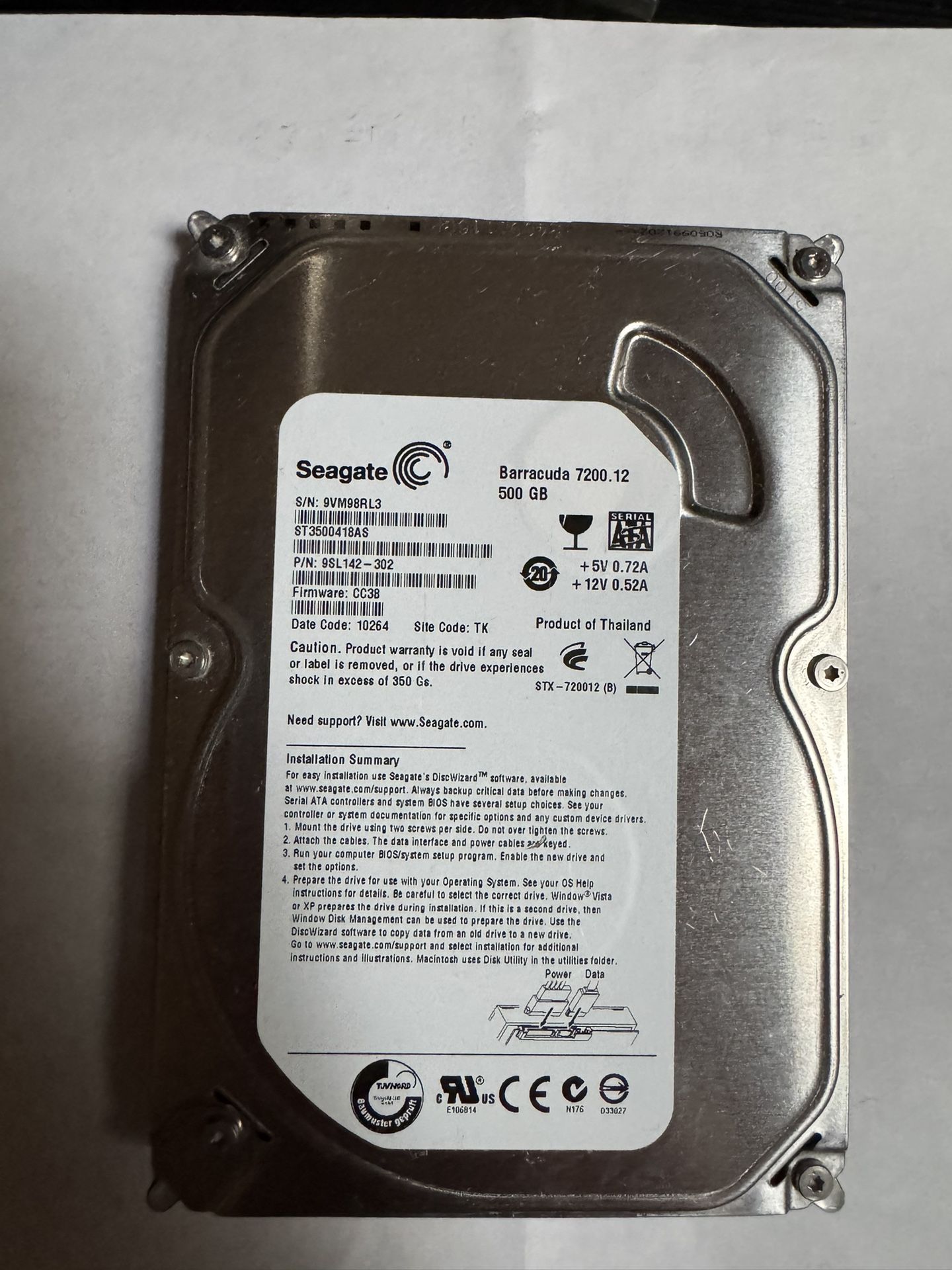 500gb Seagate SATA HDD Hard Drive For Desktops