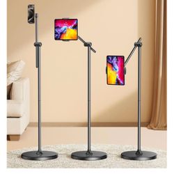 DIMONCOAT [Height-Adjustable & 360° Rotation Tablet Floor Stand Stable Base, Aluminum Alloy iPad Stand Floor Holder for iPad Mini Air Pro 12.9/9.7, Mo