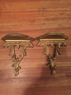 Pair of vintage syrocco wood shelves