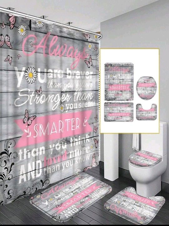 4-Pcs. Inspirational Quotes Shower Curtain Set