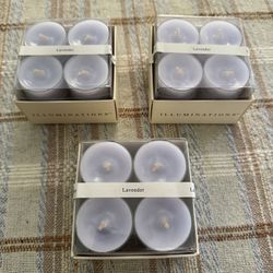 Set Of 3 Boxes Illuminations Scented Tea lights Lavender 12 Per Box