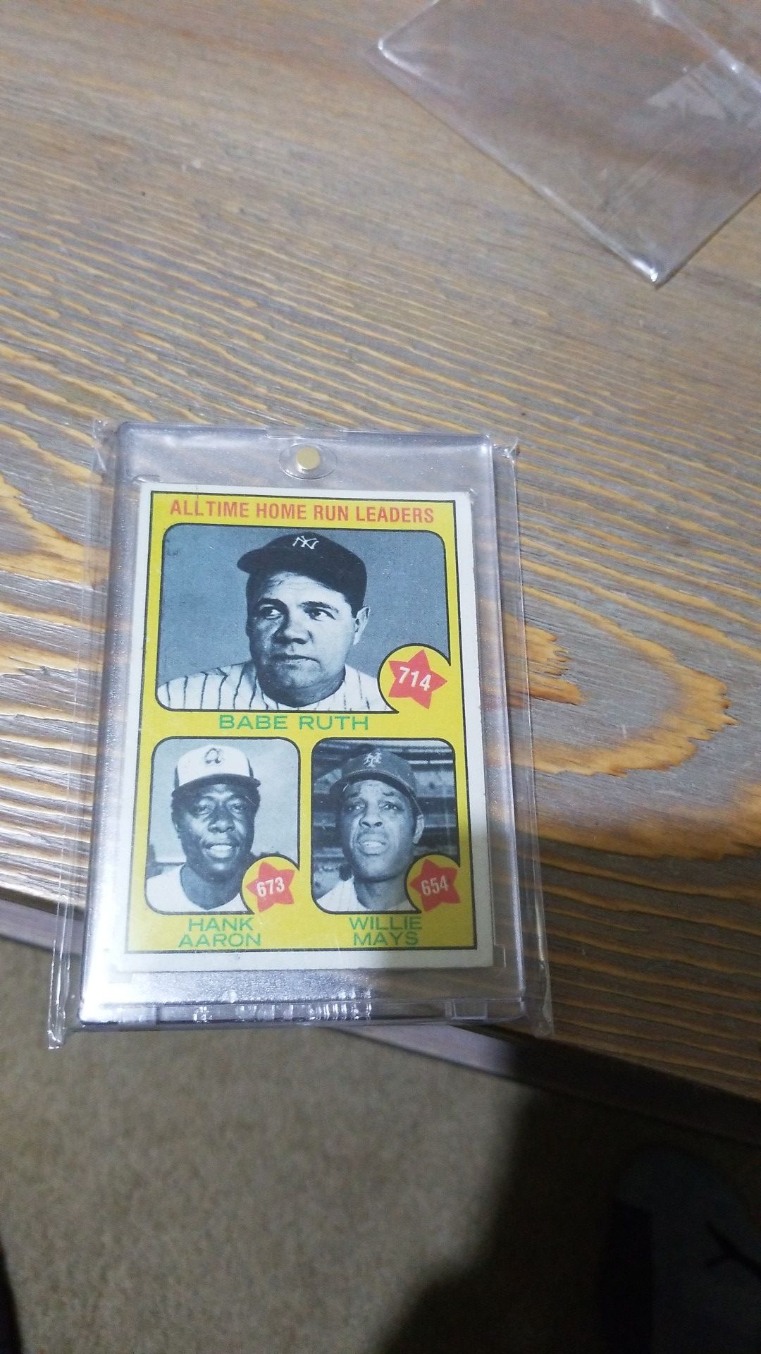 Baseball card- babe ruth, hank aaron, Willie May's home run leaders