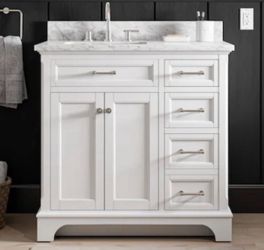 allen + roth Roveland 36-in White Undermount Single Sink Bathroom Vanity with Carrara Natural Marble Top (Fully Assembled)