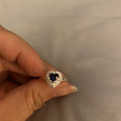 Real 925 Sterling Silver Heart ❤️ Blue Saphire Wedding Ring Size 7