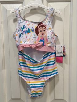 Ms Rachel One-Piece Swimsuit with Rainbow Stripes & Front Cutout 4T