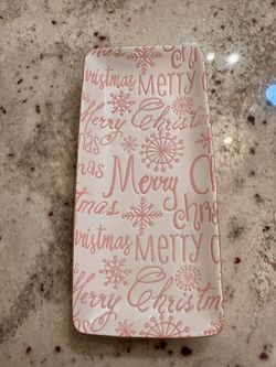 Creative Co-Op Merry Christmas Serving Tray Pink White Snowflake