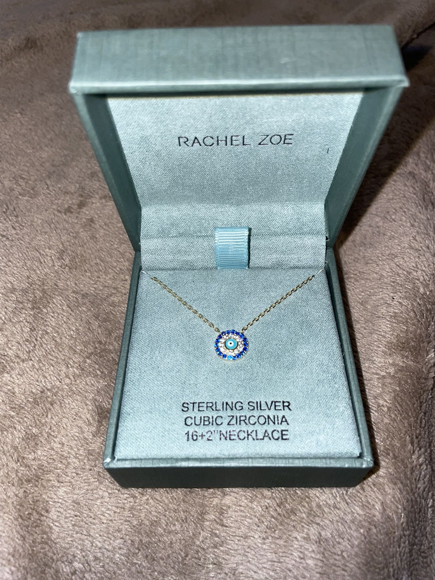 Rachel Zoe Blue Crystals Evil Eye Pendant Gold Mini New