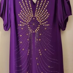 Bisou Bisou Cute Purple Gold Studded Dress - Open Shoulder - 16