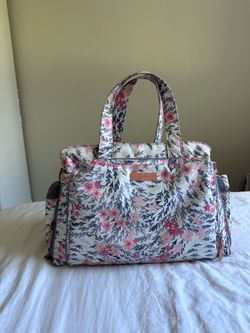 Jujube Diaper Bag- Pink florals with grey and white