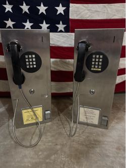 Lot of 2 vintage Telephones pay phones stainless steel prison phone
