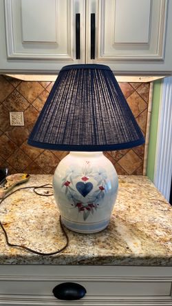 Vintage California Ceramics Heart Folk Hand Painted Cottage Core Cabin Jug Lamp