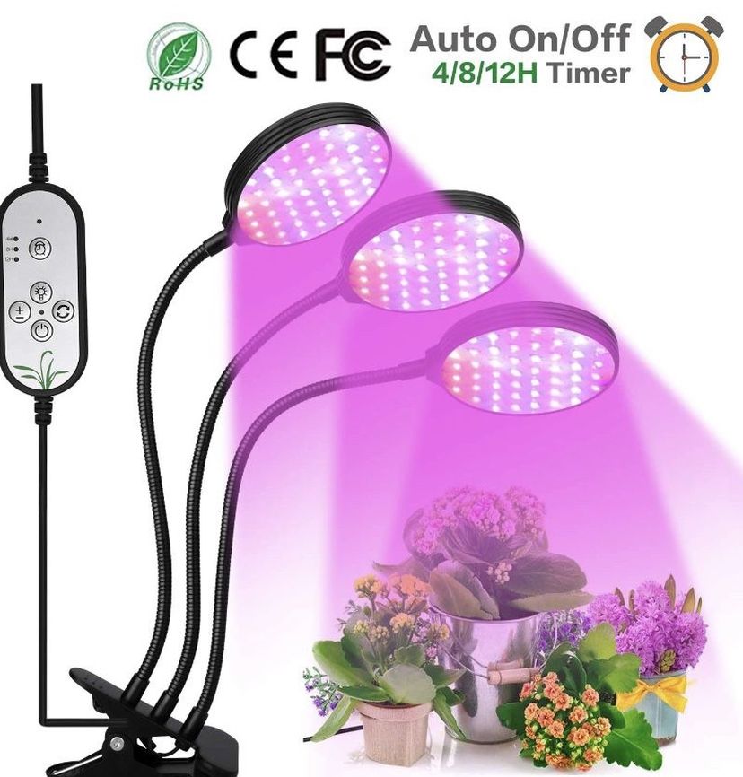 Grow Light, 360 Degree Gooseneck Clip Triple Head 45w Plant Lights for Indoor Plants, 5 Dimmable Level 4/8/12H Auto Cycle ON/Off Timer Growing Lamp f