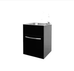 24 in. W x 21 in. D x 34 in. L Stainless Steel Laundry Sink with Faucet and Drawer Cabinet in Black