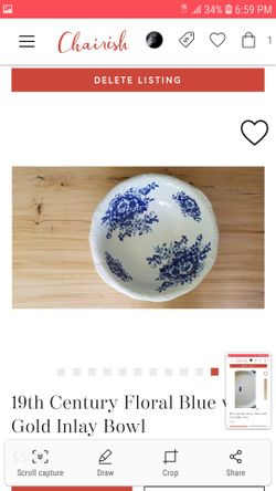 Antique vintage 19th century bowl. Blue with gold inlay.