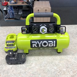 RYOBI AIR COMPRESSOR WITH CHARGER AND BATTERY 18 VOLT