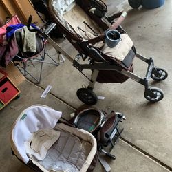 Orbit base, bassinet and bucket baby seat.