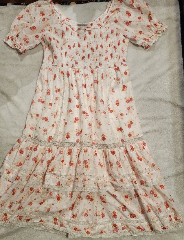 Womens NWOT Sz XL LoveShackFancy Cosette Two Tiered lace detail Floral Maxi Dress In Perfect Condition 
