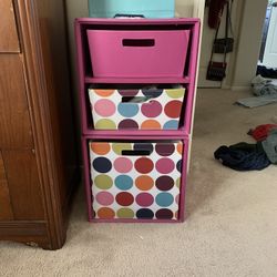 Two Pink & Polka Dot Milk Crate Style Organizers