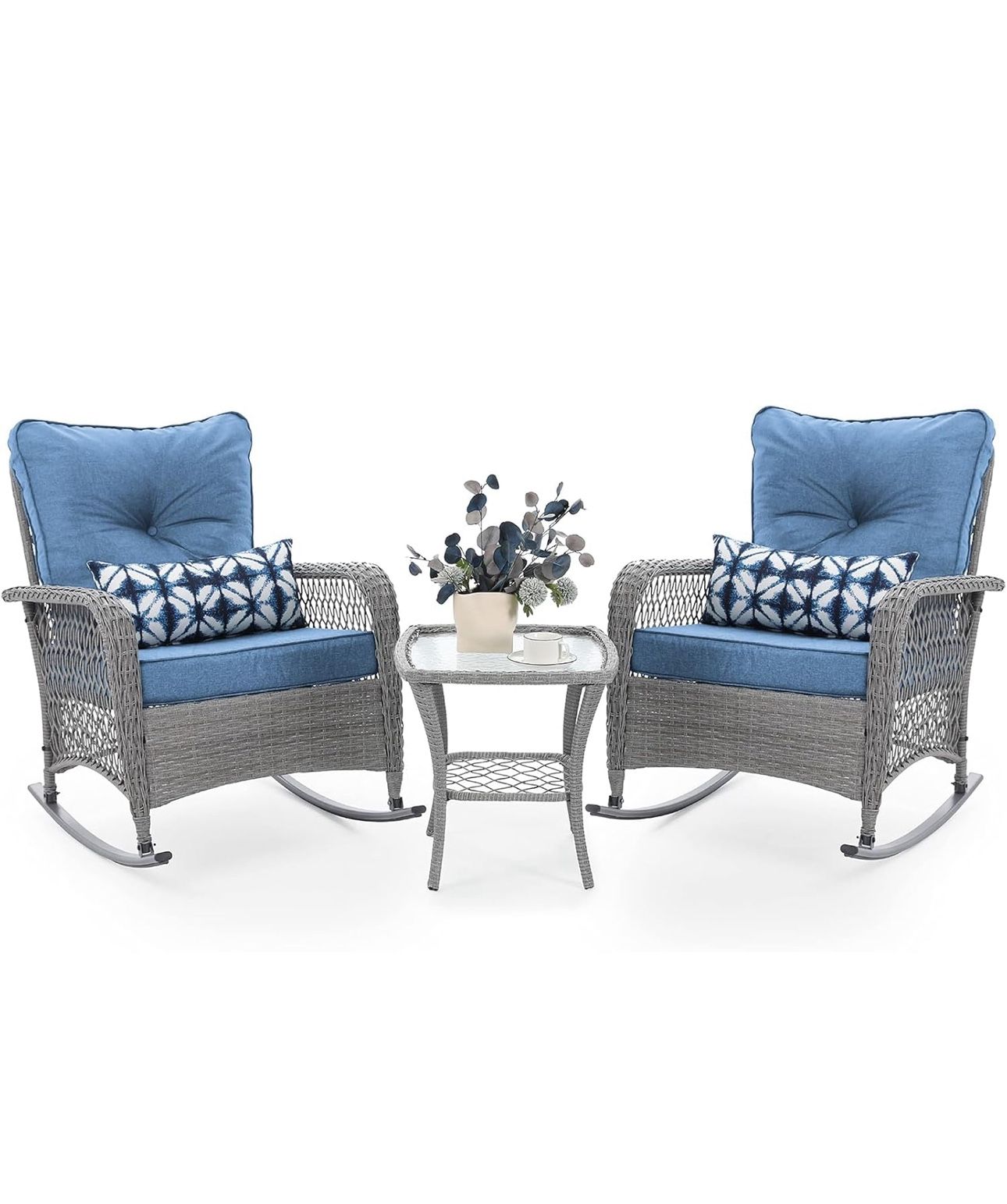 Brand new 3 Piece Patio Furniture Set, Wicker Rocking Bistro Set with 2 Rockers, 1 Side Table 