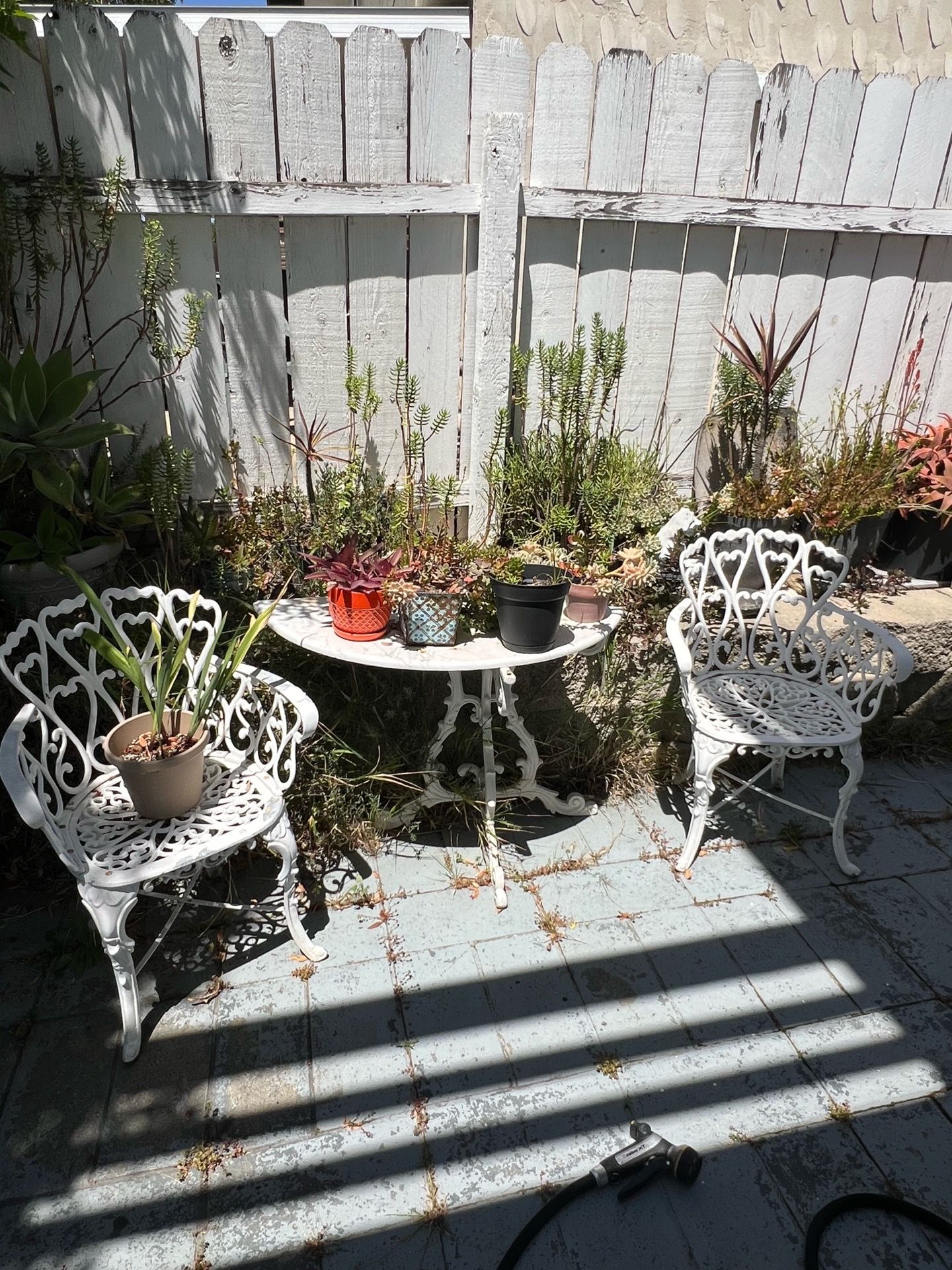 Wrought Iron Heart-Back Bistro table and chairs set