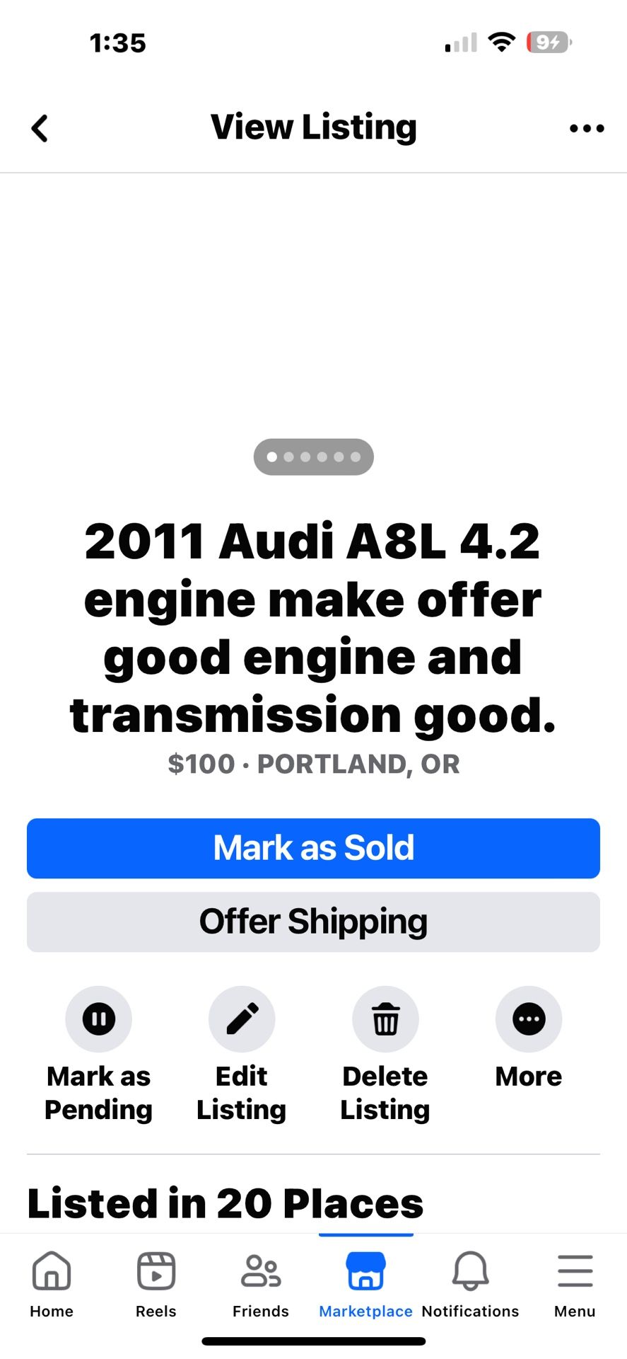 Audi 2011 A8L 4.2 Engine. Good Engine Good Transmission Make Offer Need Gone Asap