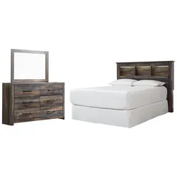 Drystan Queen/Full Bookcase Headboard Bed with Mirrored Dresser Unprecedented Discount Event