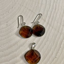 Set Of Drops earrings & pendant For Necklaces  With Original Chiapas Amber