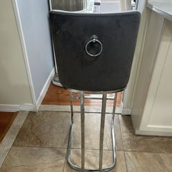 Modern Gray Velvet Bar Stool with Chrome Frame (4 Cairs )
