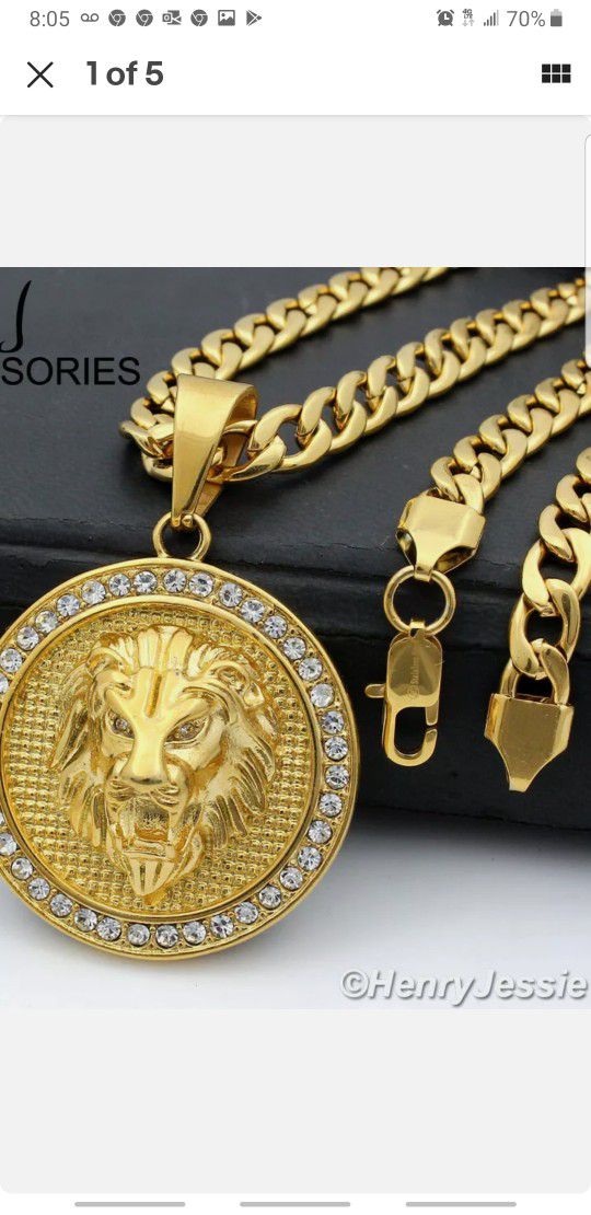 MENS BLING CUBAN 24 IN CHAIN WITH PENDANT