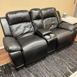 Luxurious Black Leather Sofa Set with Recliner
