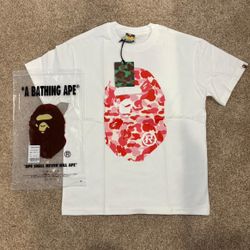 A Bathing Ape BAPE Shark head T-Shirt White And Red| Free Shipping📦🚚