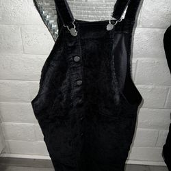 Tonsil Town Womens Black Corduroy Overalls Dress Large 