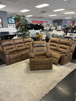 3-Piece Brown Reclining Sofa Set