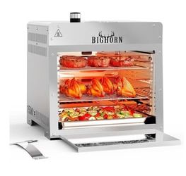 BIG HORN OUTDOORS 1500°F Small Infrared Propane Gas Grill – Portable Steak Broiler & Sear Station, Outdoor Salamander BBQ with Pizza Stone, Stainless