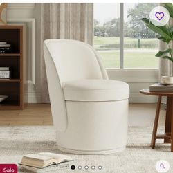 Cream Bouclé Swivel Accent Chair w/ Hidden Storage – No Assembly