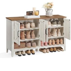 Shoe Cabinet, 3-Tier Shoe Storage Organizer, Farmhouse Freestanding Cabinet with Height-Adjustable Shelf, 13.8 x 47.2 x 27.6 Inches,